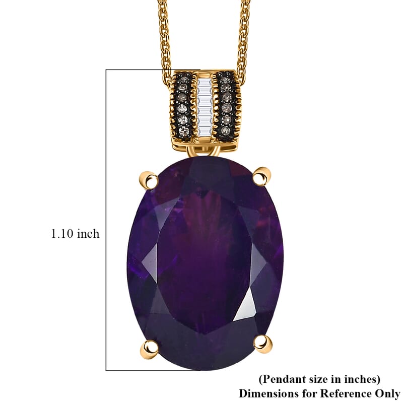 D'Joy Premium African Amethyst, Natural Champagne and White Diamond 12.55 ctw Art Deco Pendant Necklace 20 Inches in 18K Vermeil Yellow Gold Over Sterling Silver 