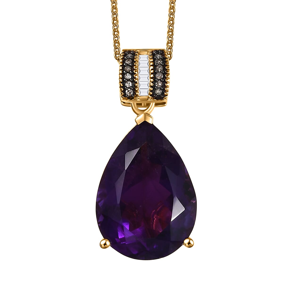 D'Joy Premium African Amethyst, Natural Champagne and White Diamond 9.30 ctw Pendant Necklace 20 Inches in 18K Vermeil Yellow Gold Over Sterling Silver  image number 0