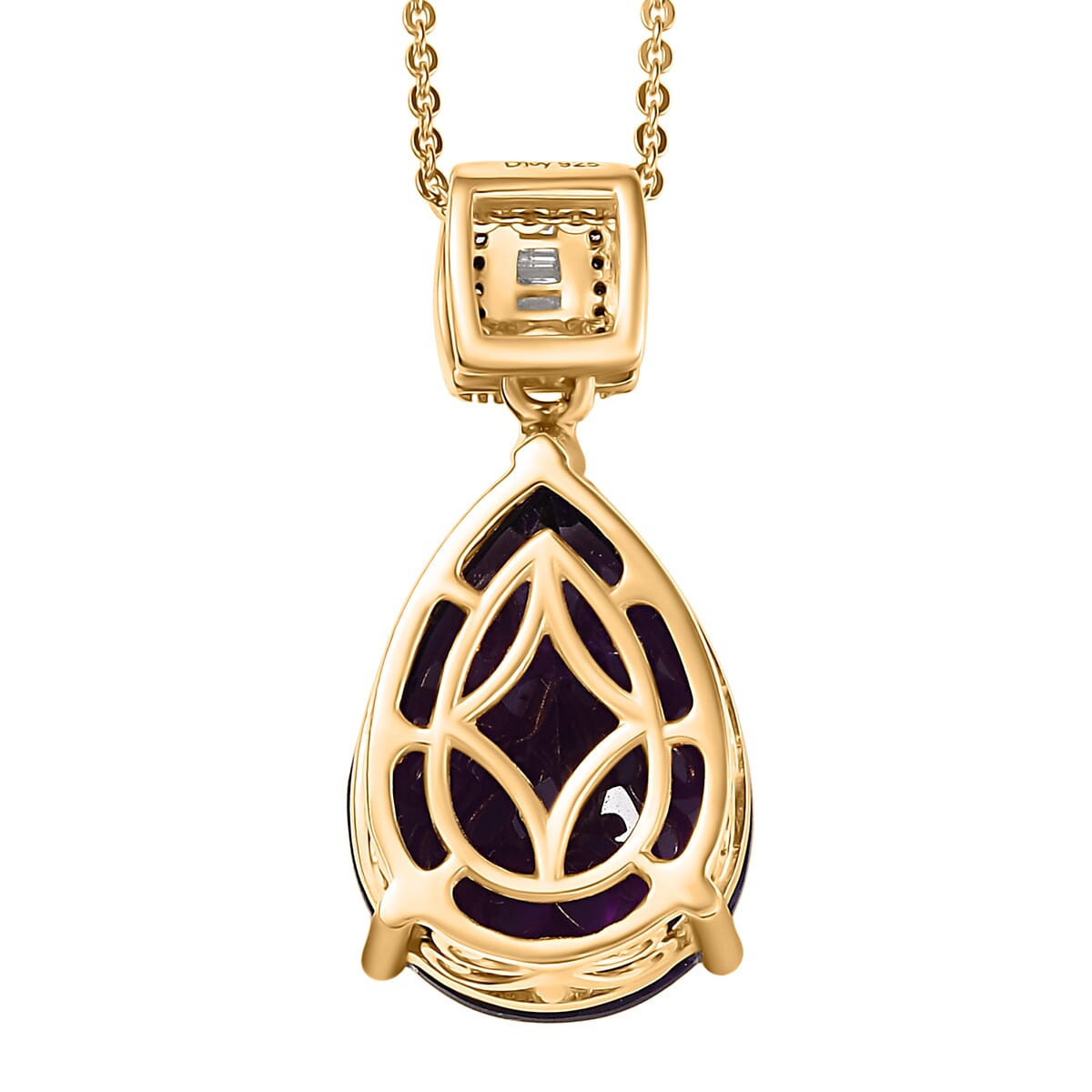 D'Joy Premium African Amethyst, Natural Champagne and White Diamond 9.30 ctw Pendant Necklace 20 Inches in 18K Vermeil Yellow Gold Over Sterling Silver  image number 4