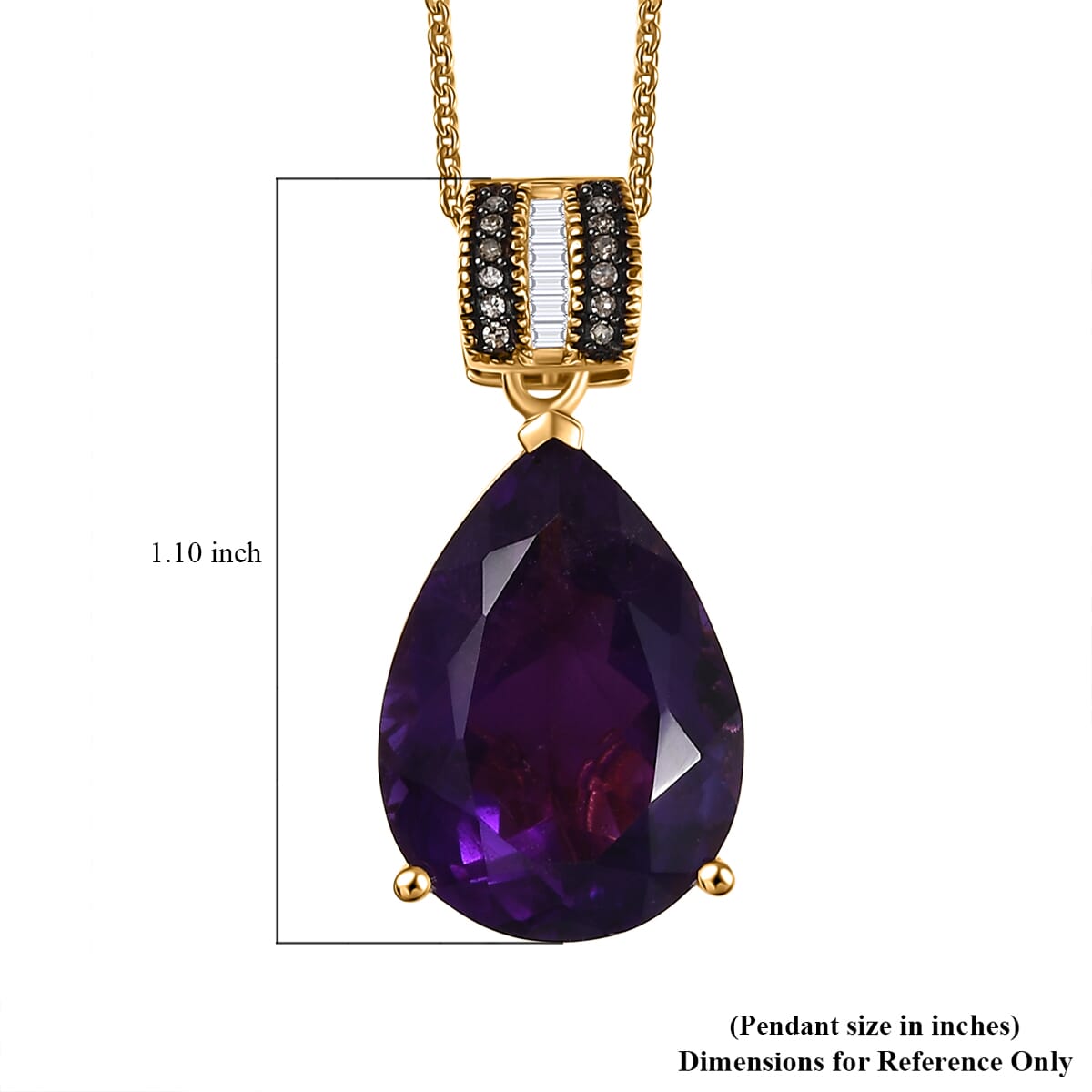 D'Joy Premium African Amethyst, Natural Champagne and White Diamond 9.30 ctw Pendant Necklace 20 Inches in 18K Vermeil Yellow Gold Over Sterling Silver  image number 5