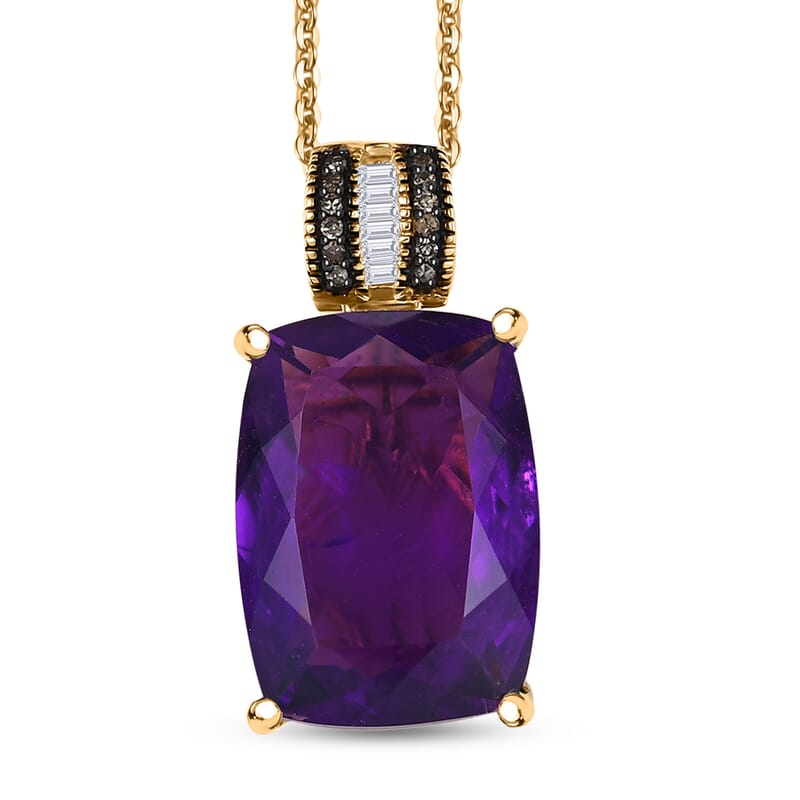 D'Joy Premium African Amethyst, Natural Champagne and White Diamond 14.00 ctw Art Deco Pendant Necklace 20 Inches in 18K Vermeil Yellow Gold Over Sterling Silver 
