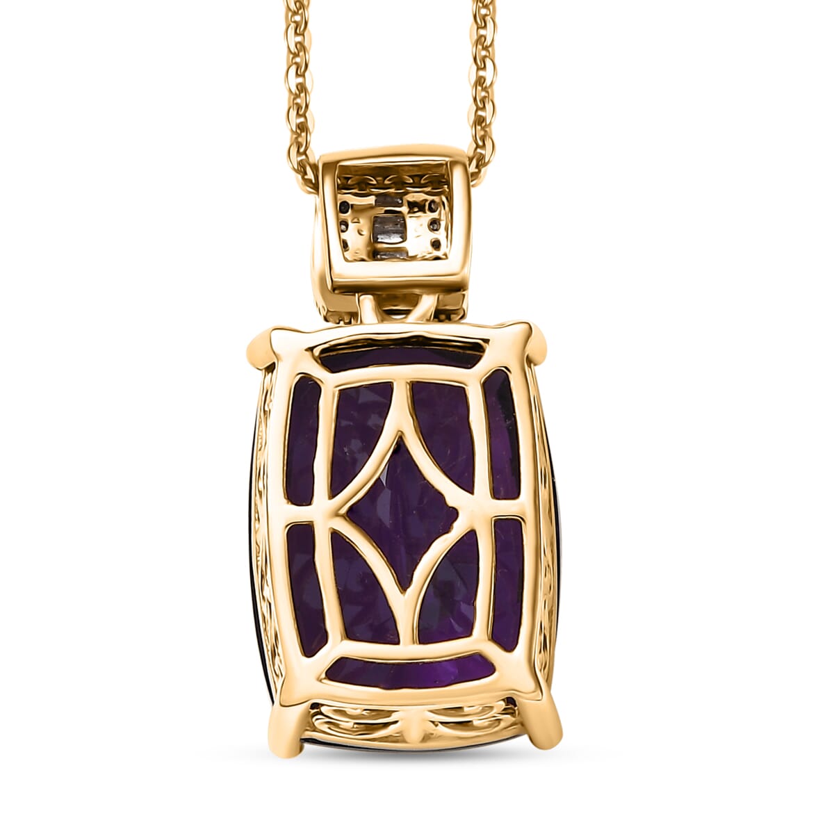 D'Joy Premium African Amethyst, Natural Champagne and White Diamond 14.00 ctw Pendant Necklace 20 Inches in 18K Vermeil Yellow Gold Over Sterling Silver  image number 3