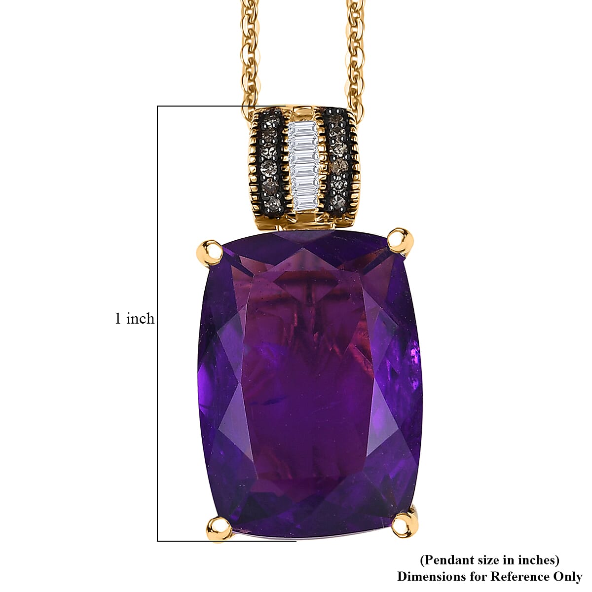 D'Joy Premium African Amethyst, Natural Champagne and White Diamond 14.00 ctw Art Deco Pendant Necklace 20 Inches in 18K Vermeil Yellow Gold Over Sterling Silver 