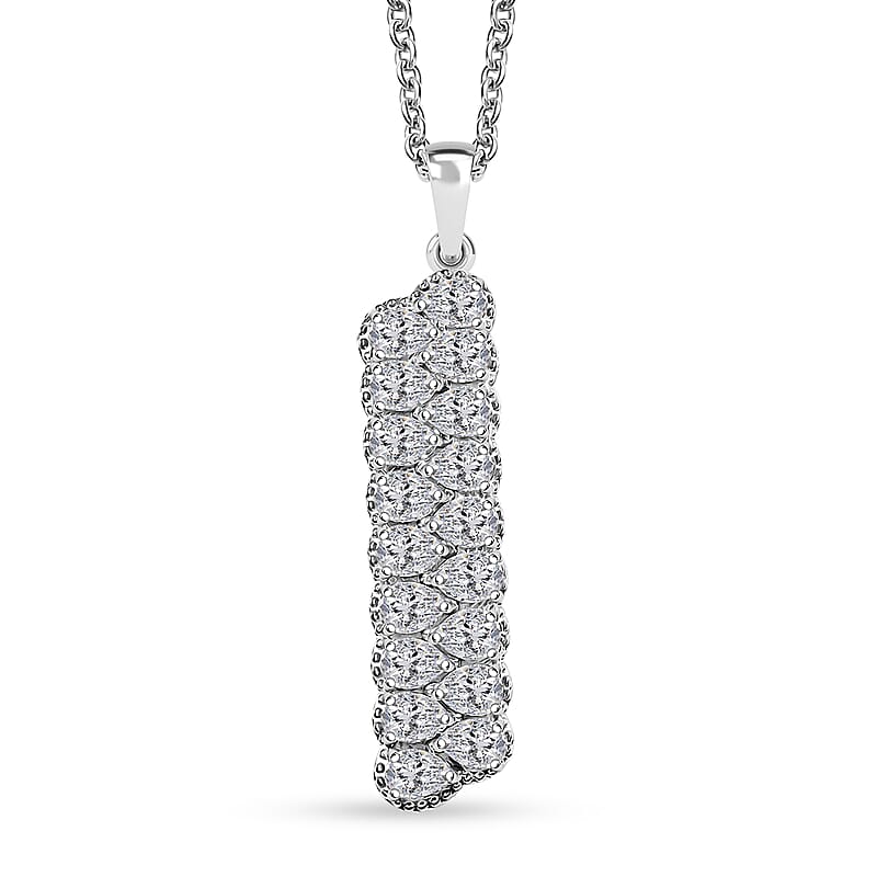 J Francis Embellished with Zirconia by Swarovski 4.15 ctw Crownline Pendant Necklace 20 Inches in Platinum Over Sterling Silver