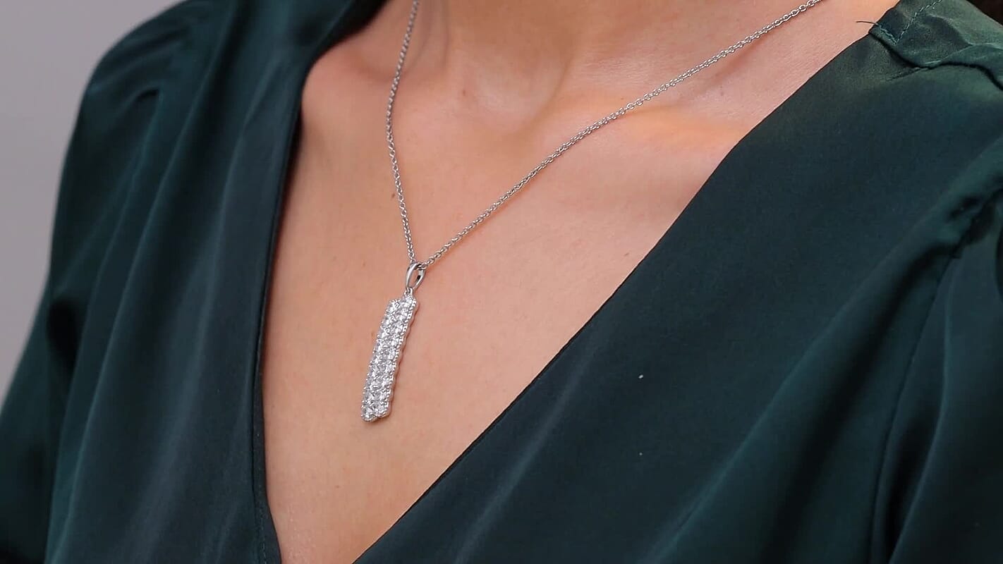 J Francis Embellished with Zirconia by Swarovski 4.15 ctw Crownline Pendant Necklace 20 Inches in Platinum Over Sterling Silver