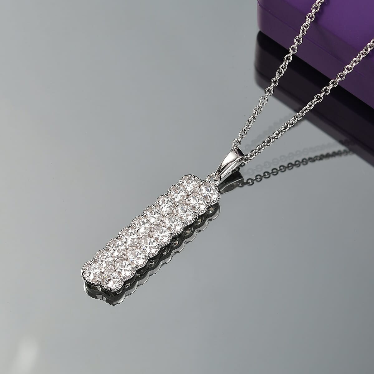 J Francis Embellished with Zirconia by Swarovski 4.15 ctw Pendant Necklace 20 Inches in Platinum Over Sterling Silver image number 1