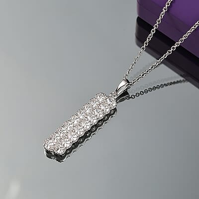 J Francis Embellished with Zirconia by Swarovski 4.15 ctw Crownline Pendant Necklace 20 Inches in Platinum Over Sterling Silver