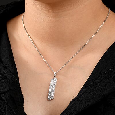J Francis Embellished with Zirconia by Swarovski 4.15 ctw Crownline Pendant Necklace 20 Inches in Platinum Over Sterling Silver