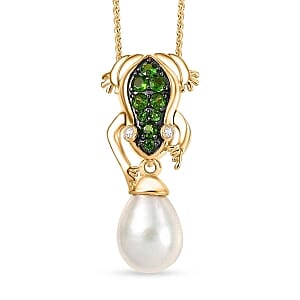 GP Freshwater Pearl and Multi Gemstone 0.56 ctw Pendant Necklace (20 Inches) in 18K Vermeil YG Over Sterling Silver