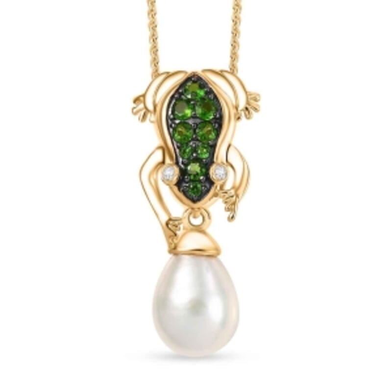 GP Freshwater Pearl and Multi Gemstone 0.56 ctw Pendant Necklace (20 Inches) in 18K Vermeil YG Over Sterling Silver