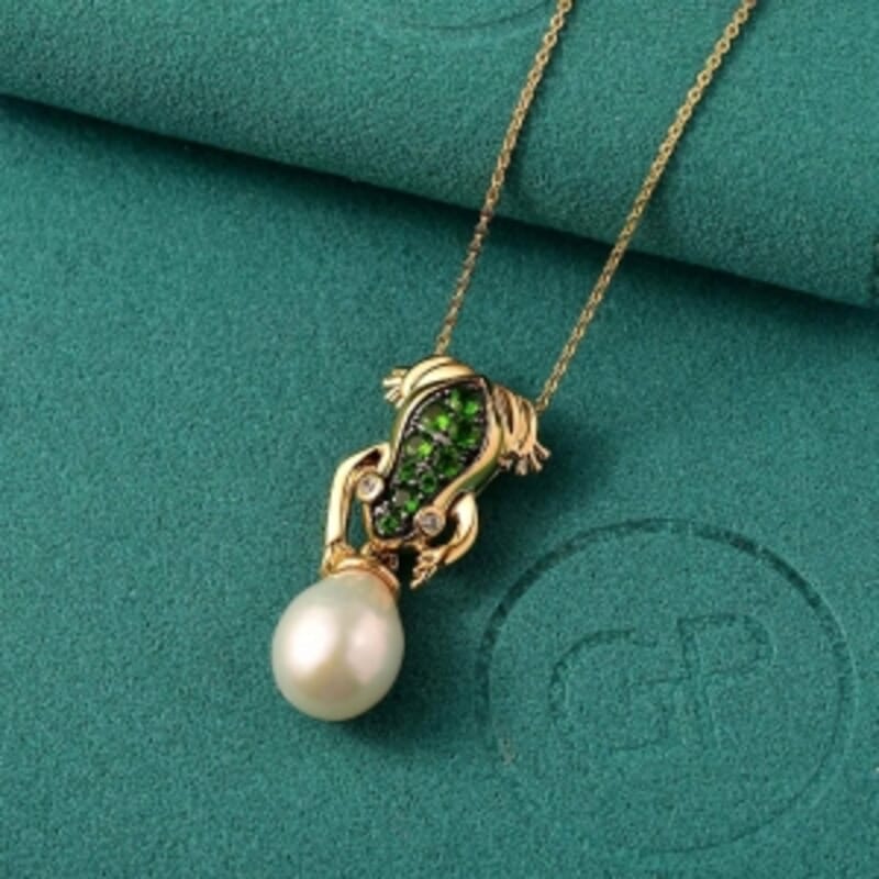 GP Freshwater Pearl and Multi Gemstone 0.56 ctw Pendant Necklace (20 Inches) in 18K Vermeil YG Over Sterling Silver