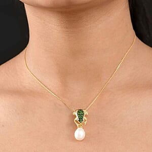 GP Freshwater Pearl and Multi Gemstone 0.56 ctw Pendant Necklace (20 Inches) in 18K Vermeil YG Over Sterling Silver
