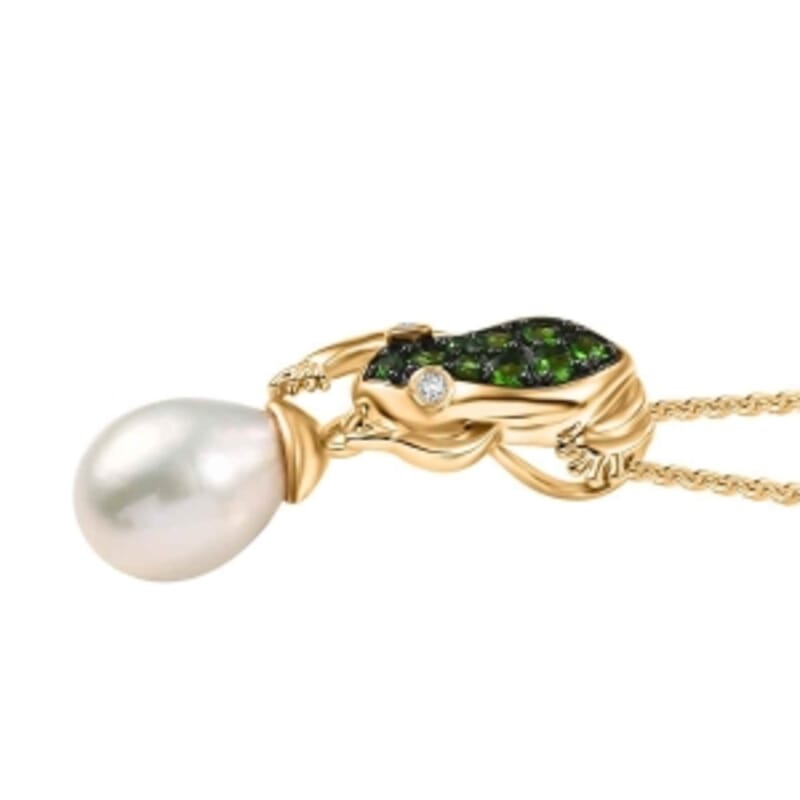 GP Freshwater Pearl and Multi Gemstone 0.56 ctw Pendant Necklace (20 Inches) in 18K Vermeil YG Over Sterling Silver