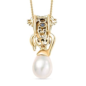 GP Freshwater Pearl and Multi Gemstone 0.56 ctw Pendant Necklace (20 Inches) in 18K Vermeil YG Over Sterling Silver