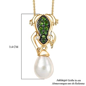 GP Freshwater Pearl and Multi Gemstone 0.56 ctw Pendant Necklace (20 Inches) in 18K Vermeil YG Over Sterling Silver