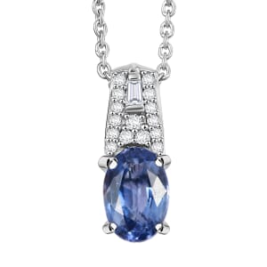 Luxoro AAA Ceylon Sapphire and Diamond 1.10 ctw Celestial Night Sky Pendant Necklace in 10K White Gold 20 Inches