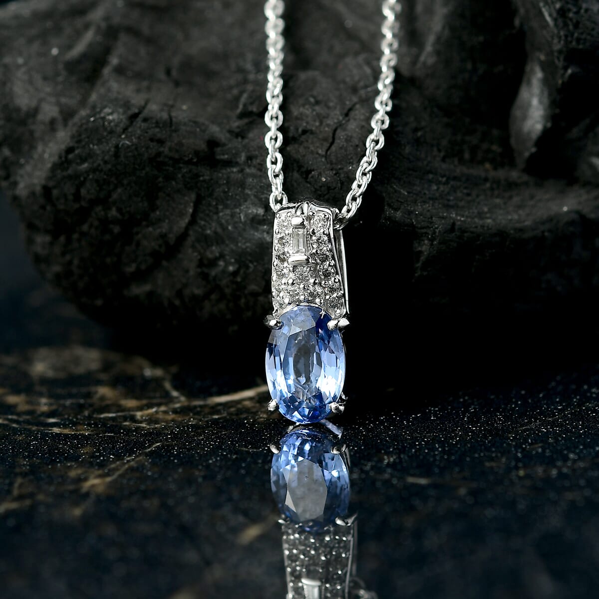 Luxoro AAA Ceylon Sapphire and Diamond 1.10 ctw Celestial Night Sky Pendant Necklace in 10K White Gold 20 Inches image number 1