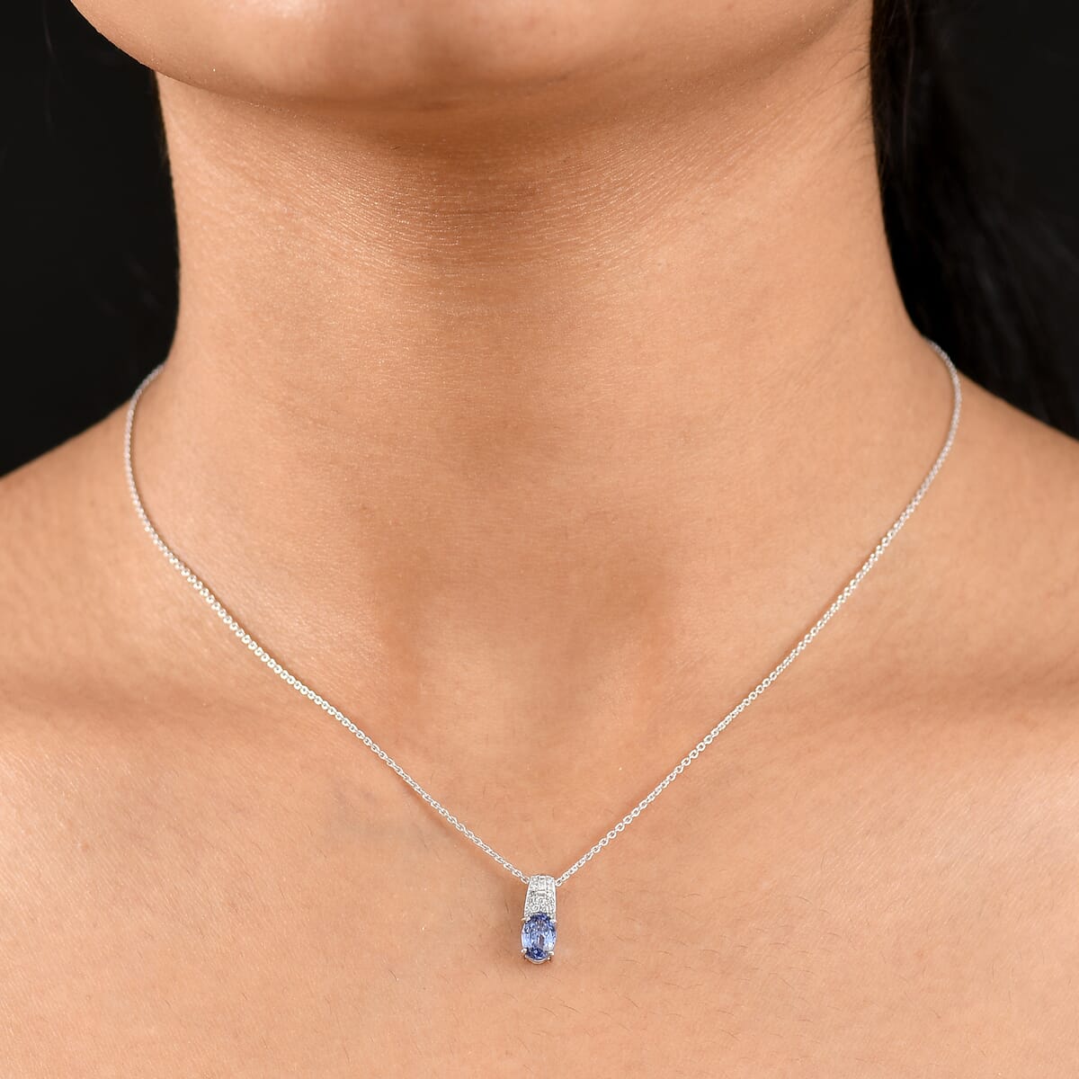 Luxoro AAA Ceylon Sapphire and Diamond 1.10 ctw Celestial Night Sky Pendant Necklace in 10K White Gold 20 Inches image number 2