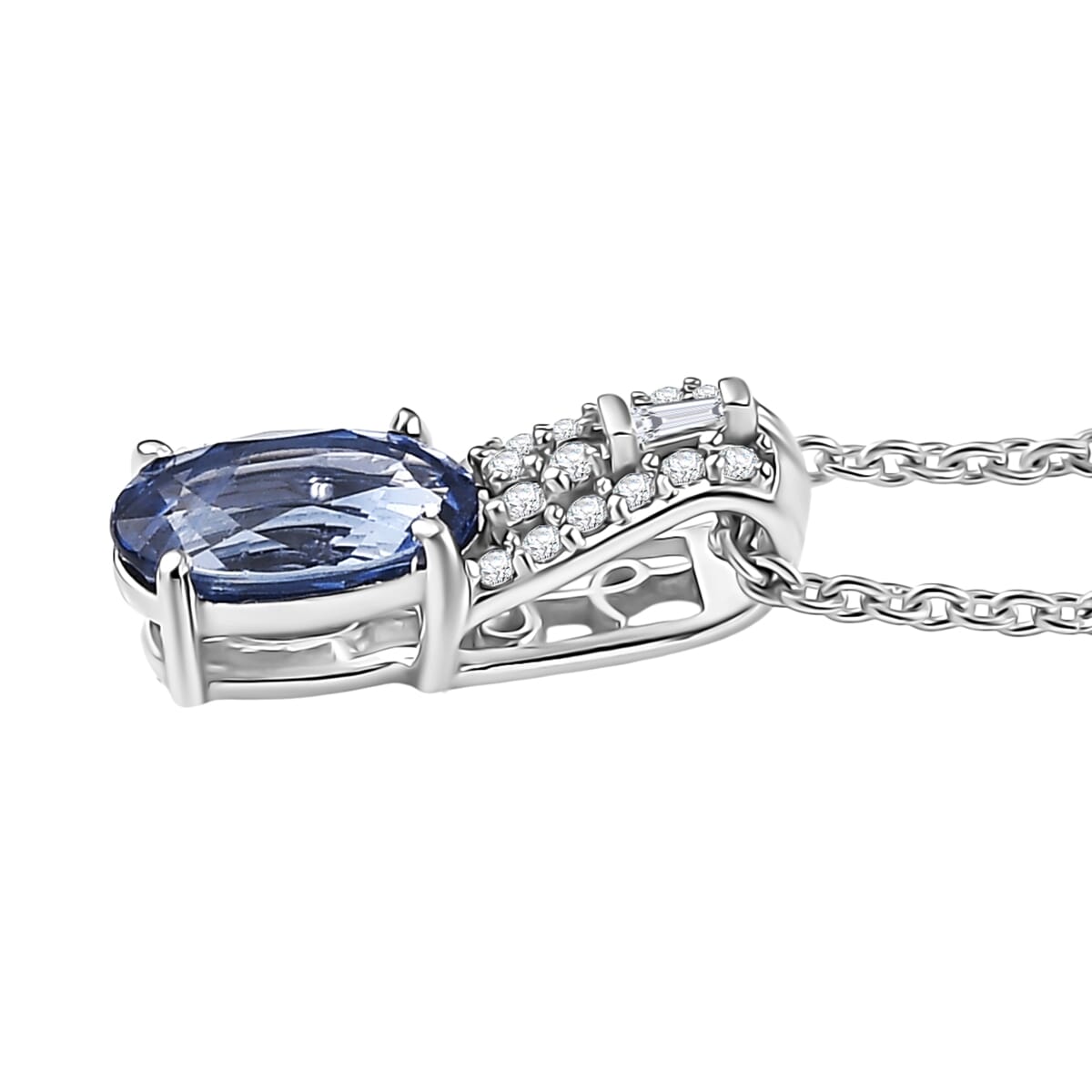 Luxoro AAA Ceylon Sapphire and Diamond 1.10 ctw Celestial Night Sky Pendant Necklace in 10K White Gold 20 Inches image number 3