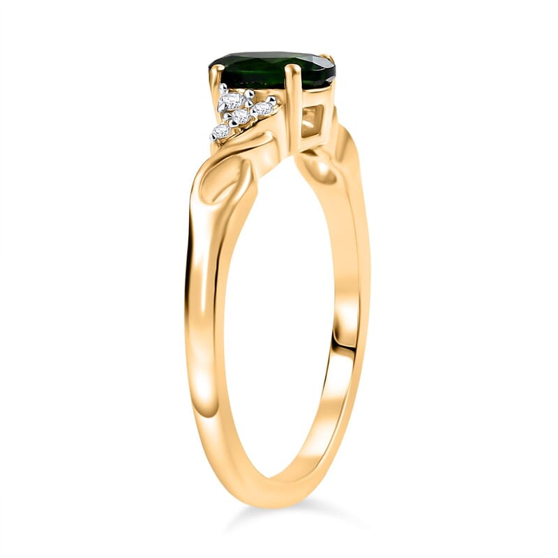 D'Joy Chrome Diopside and White Zircon 1.85 ctw Ring (Size 9.0) and Pendant without Chain in 18K Vermeil Yellow Gold Over Sterling Silver