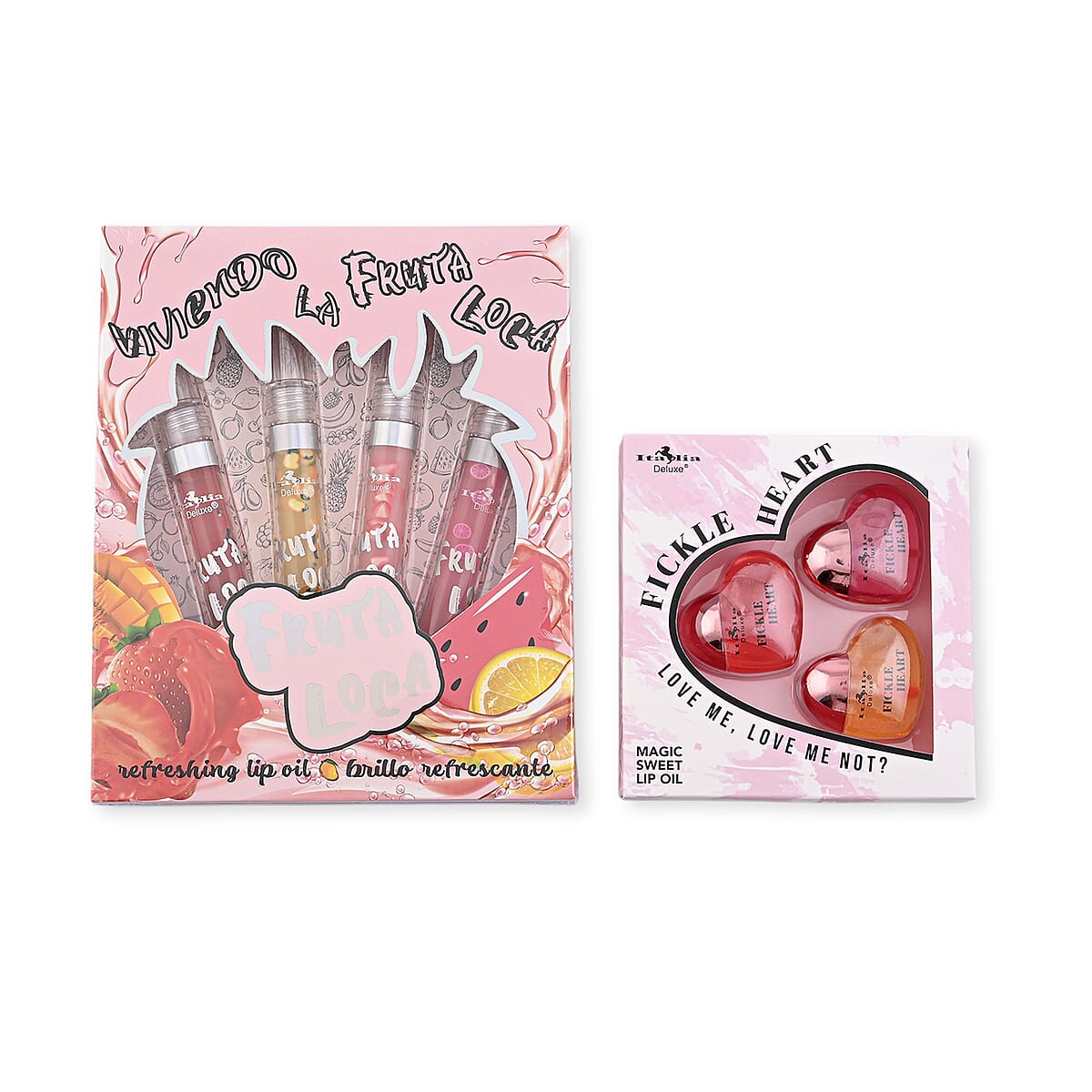 Fruta Loco 4 Piece Lip Gloss Set and Fickle Heart 3 Piece Lip Oil Set image number 3