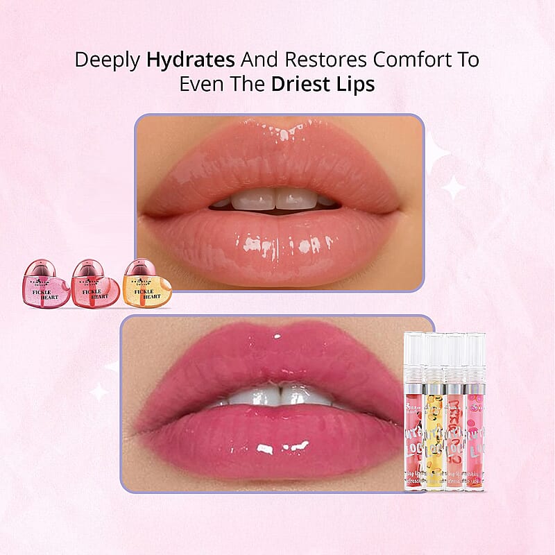 Fruta Loco 4 Piece Lip Gloss Set and Fickle Heart 3 Piece Lip Oil Set