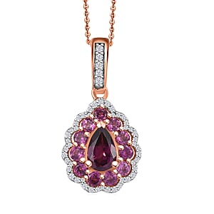 D'Joy AAA Radiant Ember Garnet and White Zircon 2.40 ctw Crown Teardrop Pendant Necklace in 18K Vermeil Rose Gold Over Sterling Silver 20 Inches