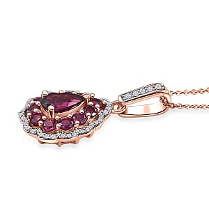 D'Joy AAA Radiant Ember Garnet and White Zircon 2.40 ctw Crown Teardrop Pendant Necklace in 18K Vermeil Rose Gold Over Sterling Silver 20 Inches