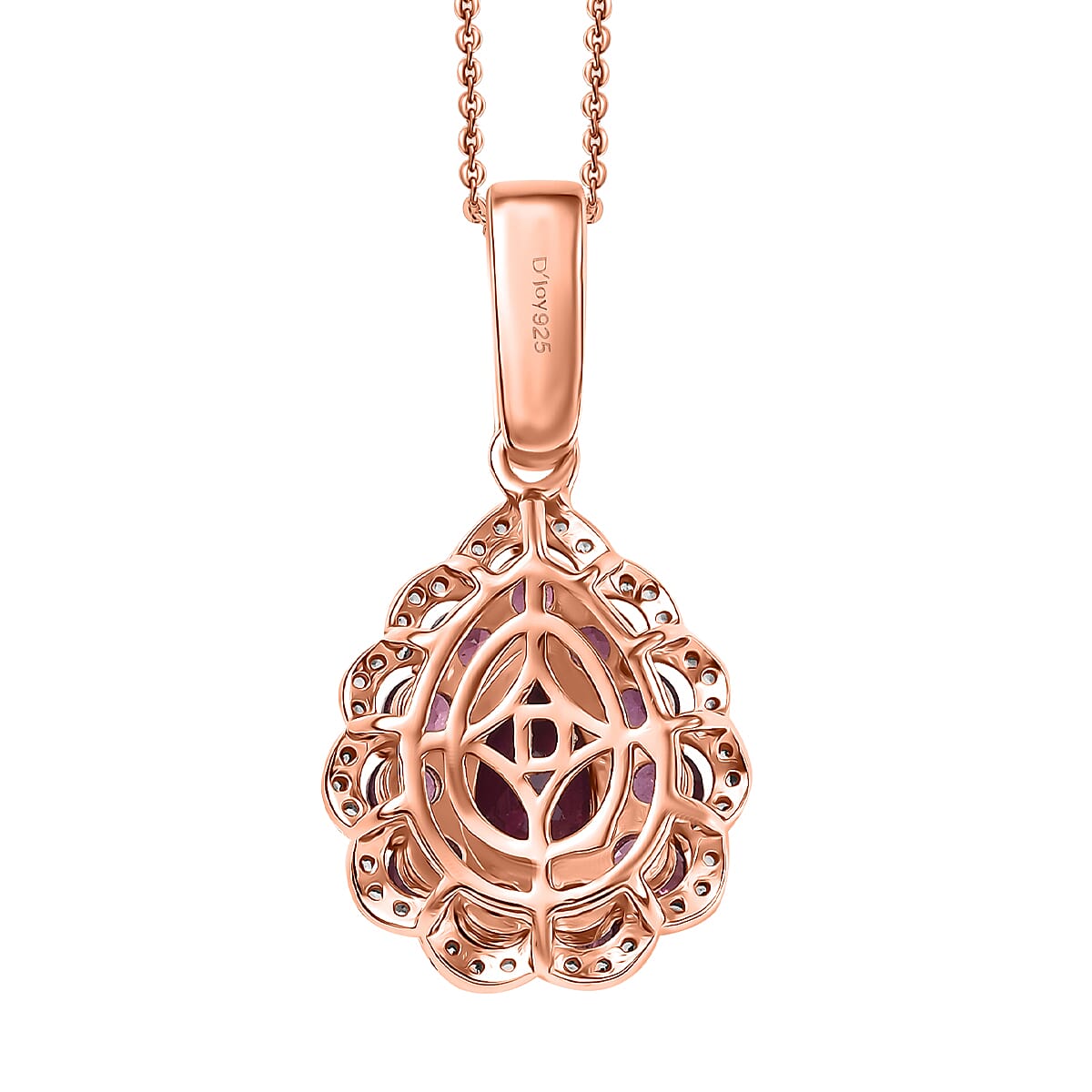 D'Joy AAA Radiant Ember Garnet and White Zircon 2.40 ctw Crown Teardrop Pendant Necklace in 18K Vermeil Rose Gold Over Sterling Silver 20 Inches