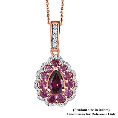 D'Joy AAA Radiant Ember Garnet and White Zircon 2.40 ctw Crown Teardrop Pendant Necklace in 18K Vermeil Rose Gold Over Sterling Silver 20 Inches