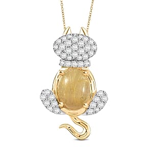Golden Rutilated Quartz Pendant 4.41 ctw Necklace in Vermeil YG Over Sterling Silver 20 Inches