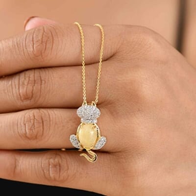 Golden Rutilated Quartz Pendant 4.41 ctw Necklace in Vermeil YG Over Sterling Silver 20 Inches