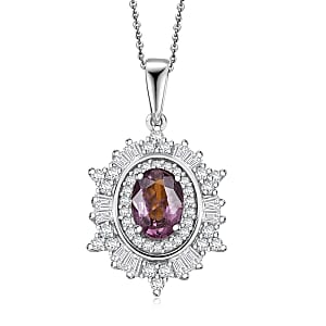 D'Joy Royal Lavender Spinel and Moissanite 1.50 ctw Regal Spark Pendant Necklace in Rhodium Over Sterling Silver 20 Inches
