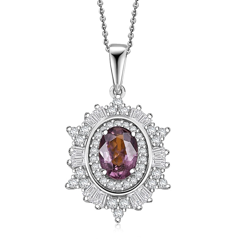 D'Joy Royal Lavender Spinel and Moissanite 1.50 ctw Regal Spark Pendant Necklace in Rhodium Over Sterling Silver 20 Inches