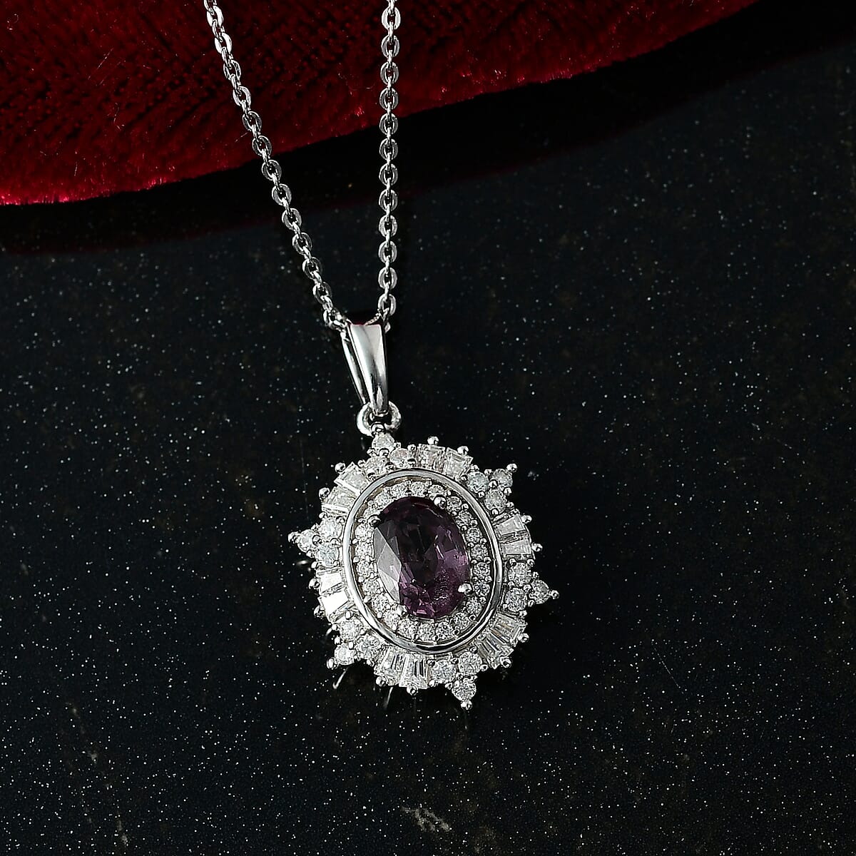 D'Joy Royal Lavender Spinel and Moissanite 1.50 ctw Regal Spark Pendant Necklace in Rhodium Over Sterling Silver 20 Inches image number 1