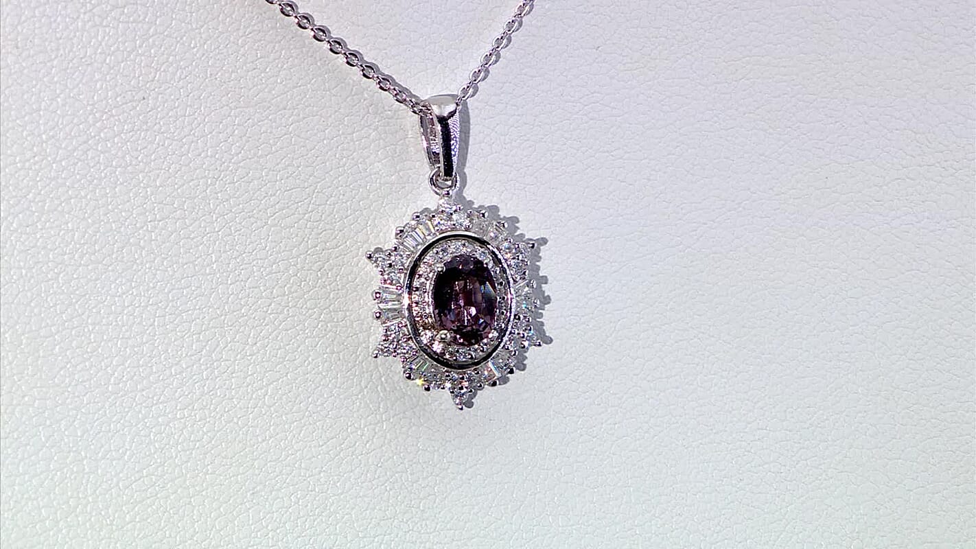 D'Joy Royal Lavender Spinel and Moissanite 1.50 ctw Regal Spark Pendant Necklace in Rhodium Over Sterling Silver 20 Inches