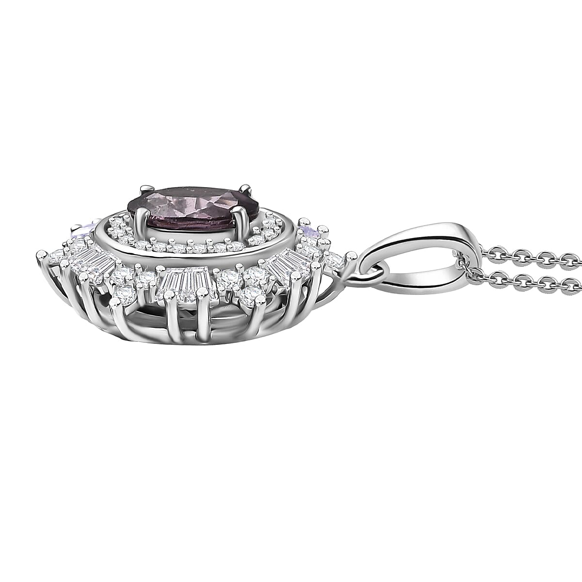 D'Joy Royal Lavender Spinel and Moissanite 1.50 ctw Regal Spark Pendant Necklace in Rhodium Over Sterling Silver 20 Inches image number 3