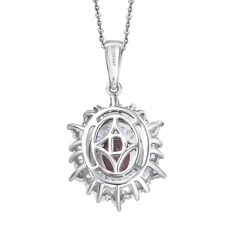 D'Joy Royal Lavender Spinel and Moissanite 1.50 ctw Regal Spark Pendant Necklace in Rhodium Over Sterling Silver 20 Inches