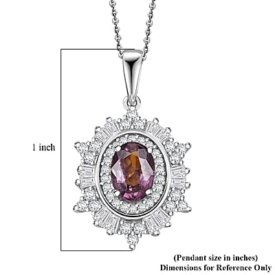 D'Joy Royal Lavender Spinel and Moissanite 1.50 ctw Regal Spark Pendant Necklace in Rhodium Over Sterling Silver 20 Inches