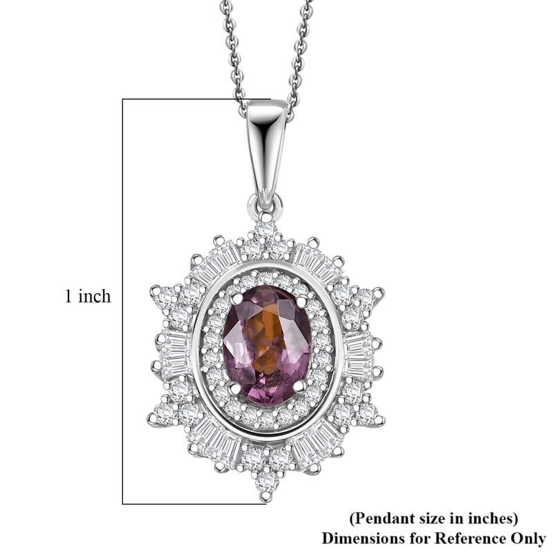 D'Joy Royal Lavender Spinel and Moissanite 1.50 ctw Regal Spark Pendant Necklace in Rhodium Over Sterling Silver 20 Inches