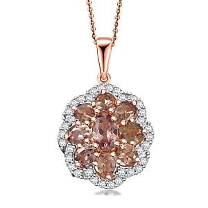 D'Joy Madagascar Color Change Garnet and Moissanite 1.10 ctw Imperial Bloom Pendant Necklace in 18K Vermeil Rose Gold Over Sterling Silver 20 Inches