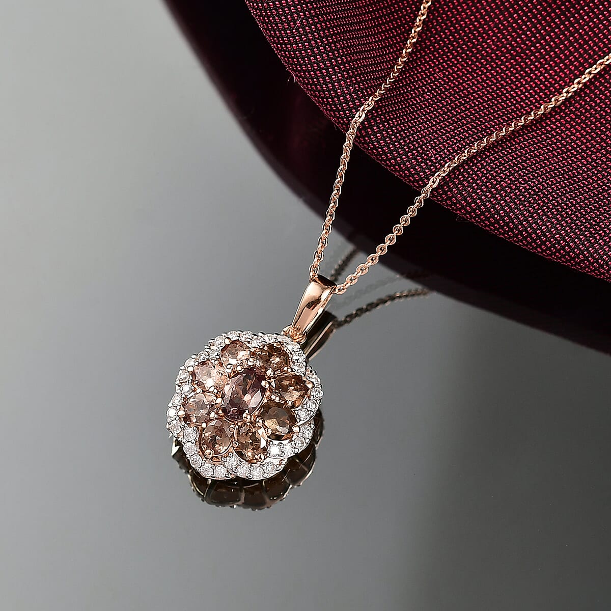 D'Joy Madagascar Color Change Garnet and Moissanite 1.10 ctw Imperial Bloom Pendant Necklace in 18K Vermeil Rose Gold Over Sterling Silver 20 Inches image number 1