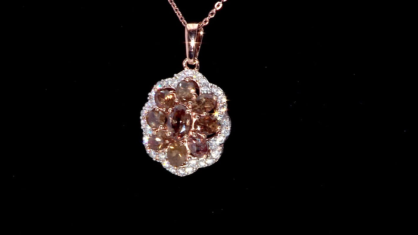 D'Joy Madagascar Color Change Garnet and Moissanite 1.10 ctw Imperial Bloom Pendant Necklace in 18K Vermeil Rose Gold Over Sterling Silver 20 Inches