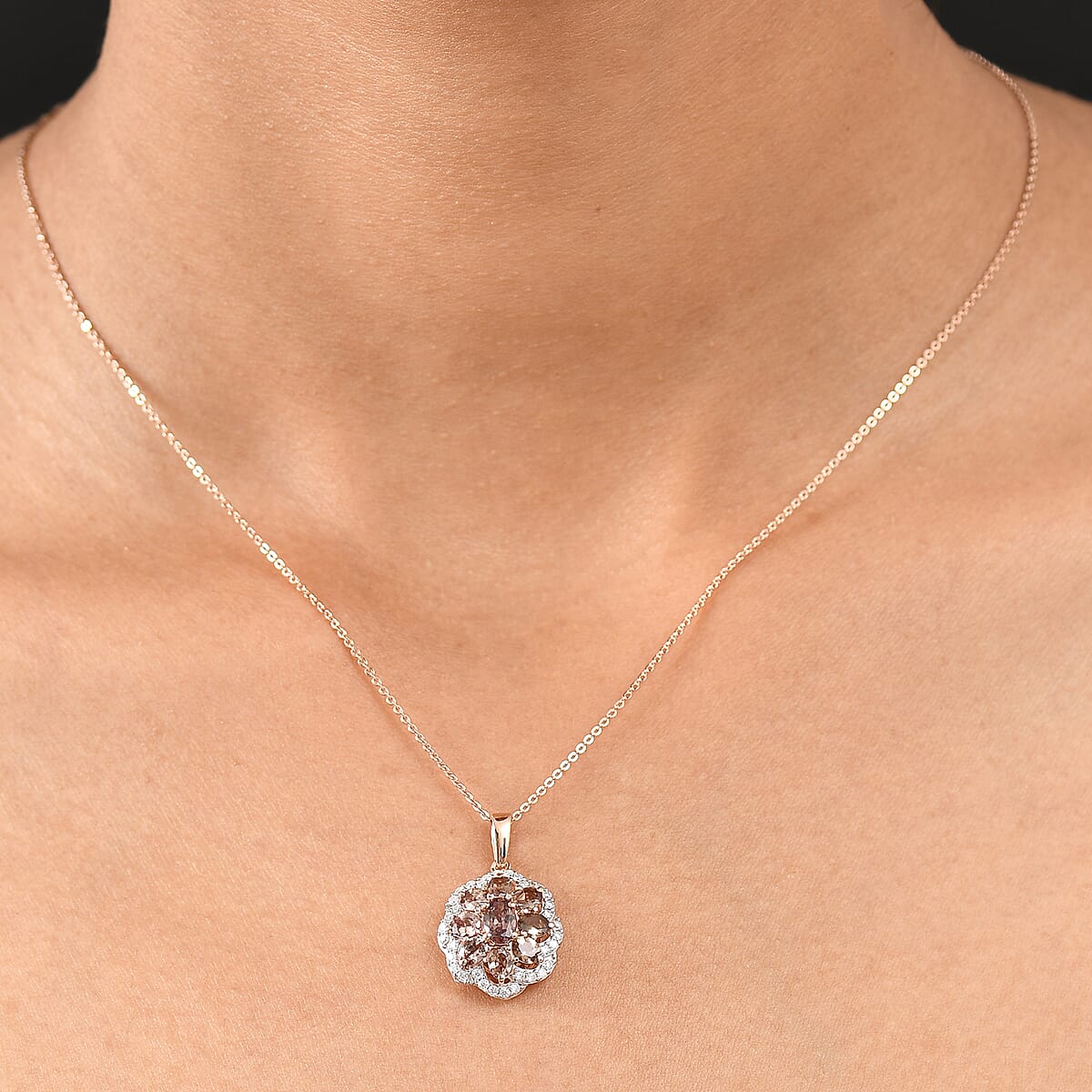 D'Joy Madagascar Color Change Garnet and Moissanite 1.10 ctw Imperial Bloom Pendant Necklace in 18K Vermeil Rose Gold Over Sterling Silver 20 Inches image number 2