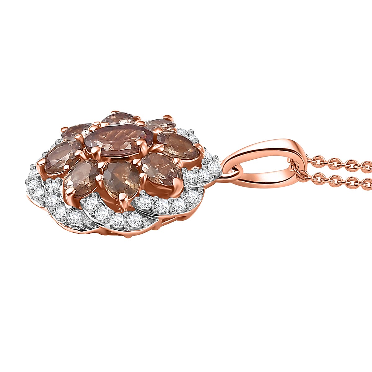 D'Joy Madagascar Color Change Garnet and Moissanite 1.10 ctw Imperial Bloom Pendant Necklace in 18K Vermeil Rose Gold Over Sterling Silver 20 Inches image number 3