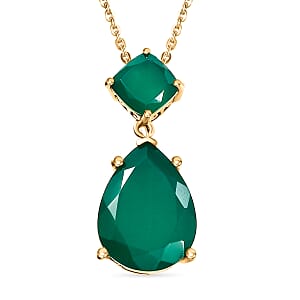 D'Joy Green Onyx 11.25 ctw Pendant Necklace 20 Inches in 14K Yellow Gold Over Sterling Silver