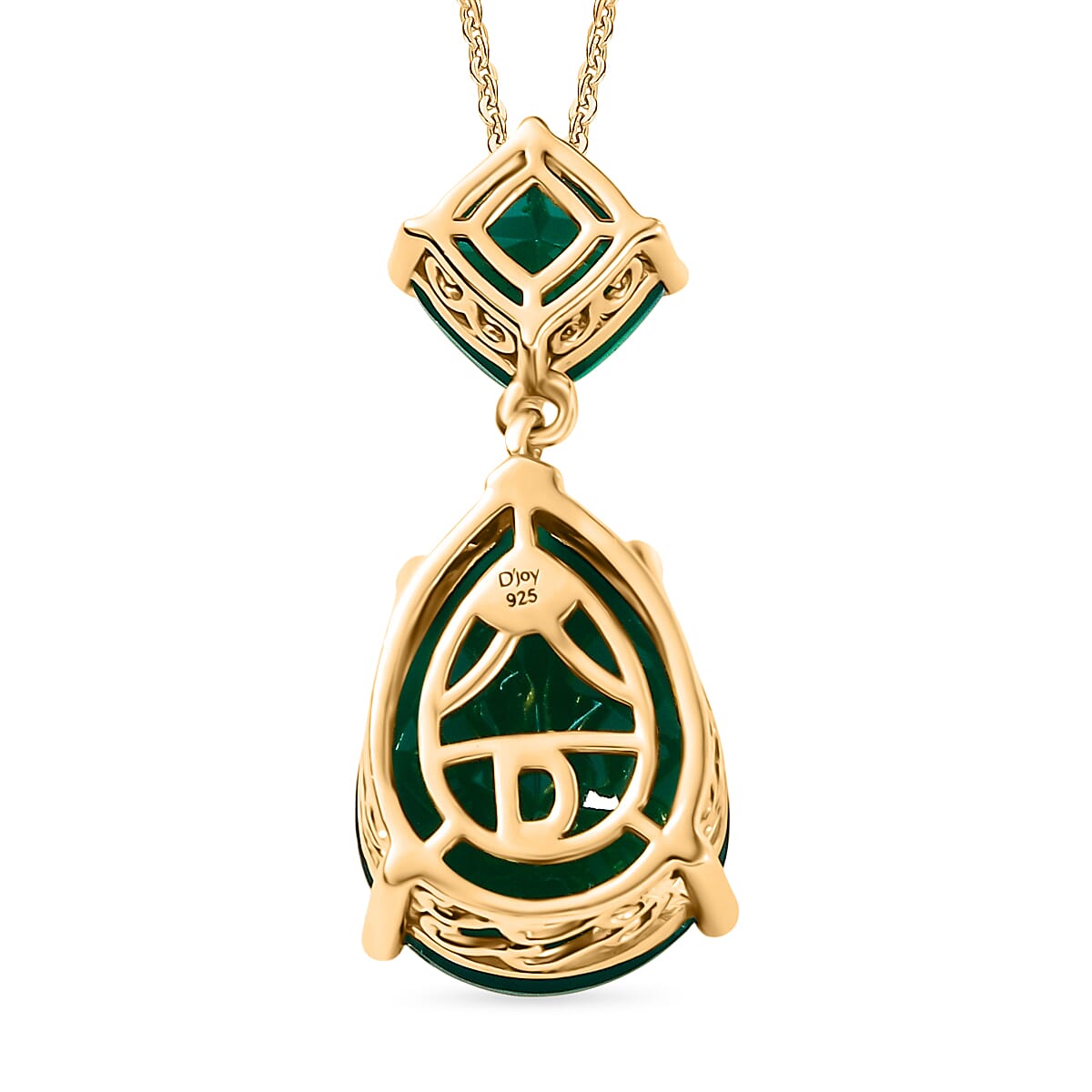 D'Joy Green Onyx 11.25 ctw Pendant Necklace 20 Inches in 14K Yellow Gold Over Sterling Silver