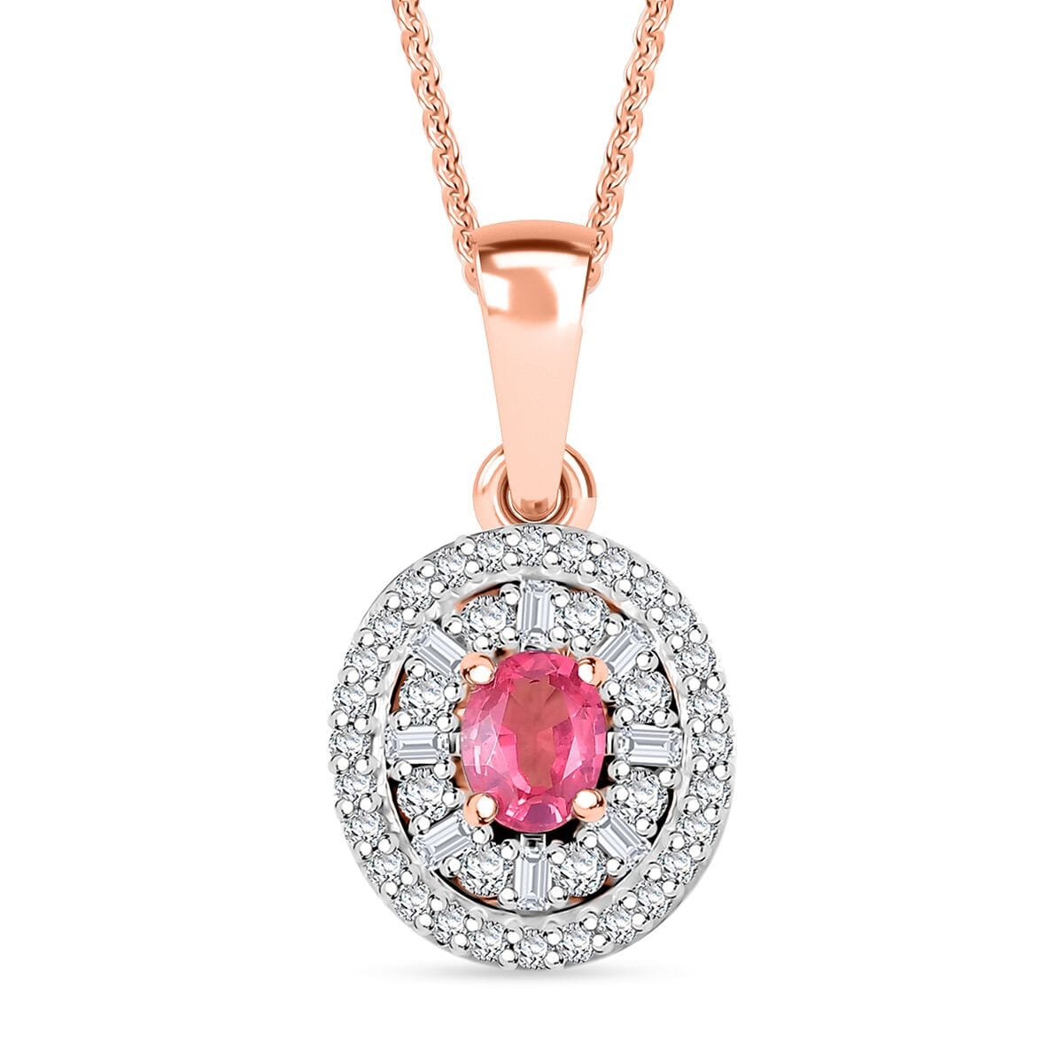 D'Joy Premium Mahenge Spinel and Diamond 0.75 ctw Regal Radiance Pendant Necklace 20 Inches in 18K Vermeil Rose Gold Over Sterling Silver image number 0