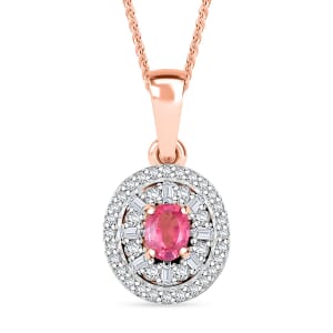 D'Joy Premium Mahenge Spinel and Diamond 0.75 ctw Regal Radiance Pendant Necklace 20 Inches in 18K Vermeil Rose Gold Over Sterling Silver