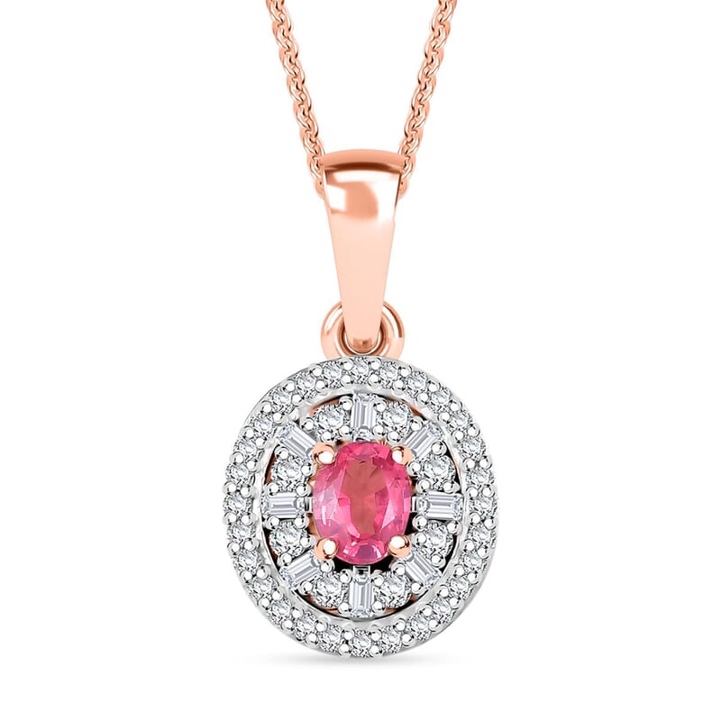D'Joy Premium Mahenge Spinel and Diamond 0.75 ctw Regal Radiance Pendant Necklace 20 Inches in 18K Vermeil Rose Gold Over Sterling Silver